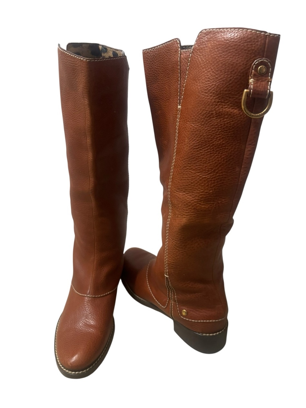 Dolce & Gabbbana Tan Leather Over-the-Knee Boots with Leopard Lining